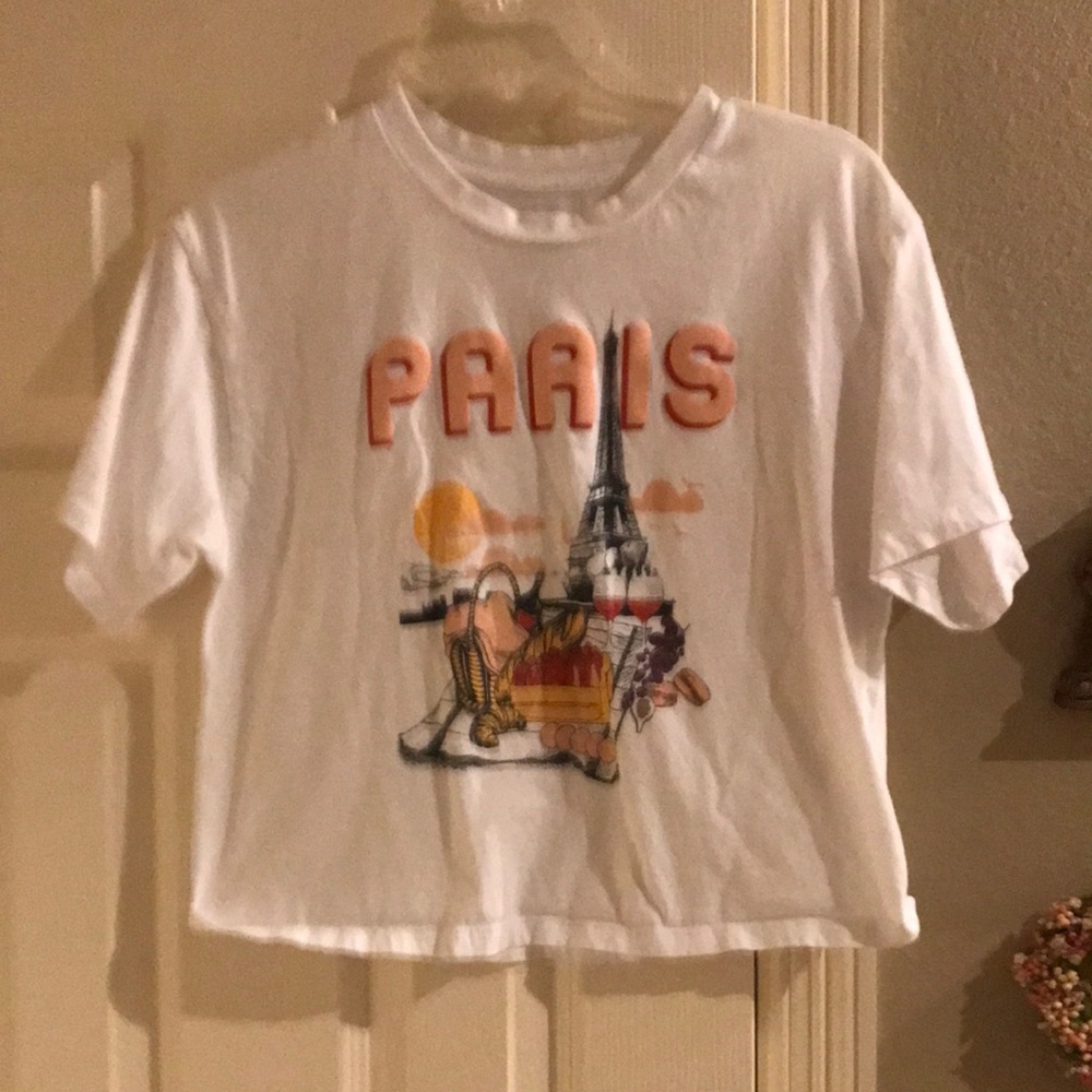 White 'Paris' Graphic Cropped Tee Size M